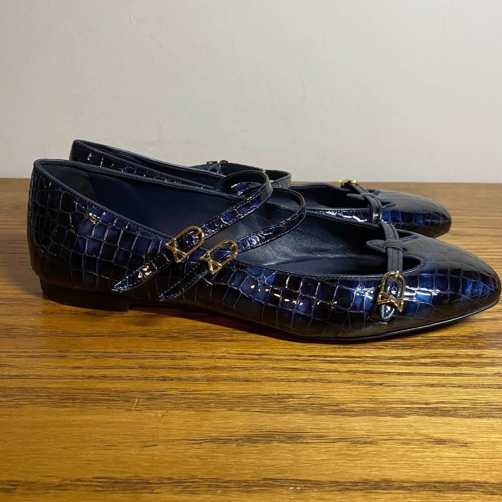 Sarah Flint Mary Gail Mary Jane Square-toe Navy Croc Patent Leather 7.5 38.5